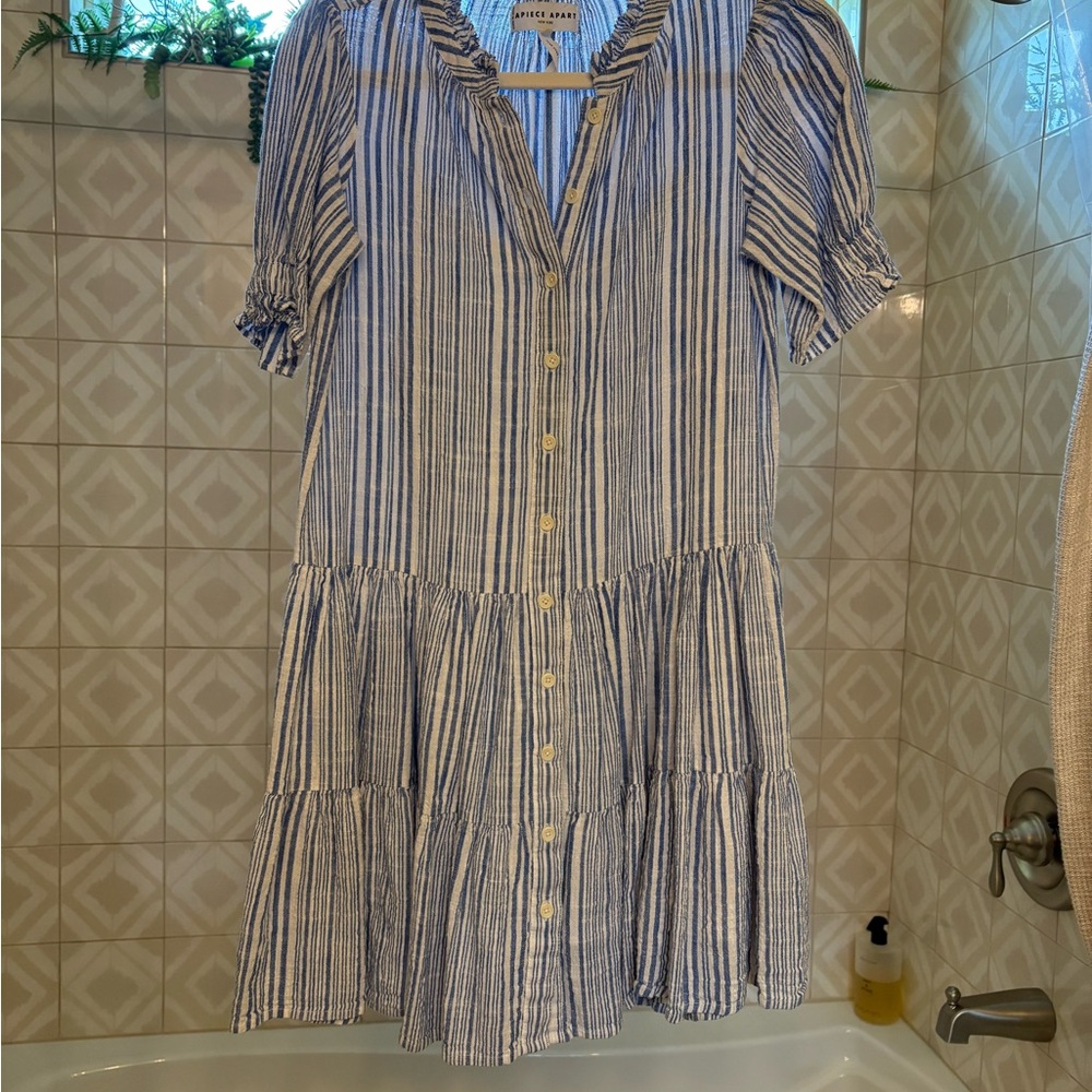 Apiece Apart Blue and White Striped Mini Dress